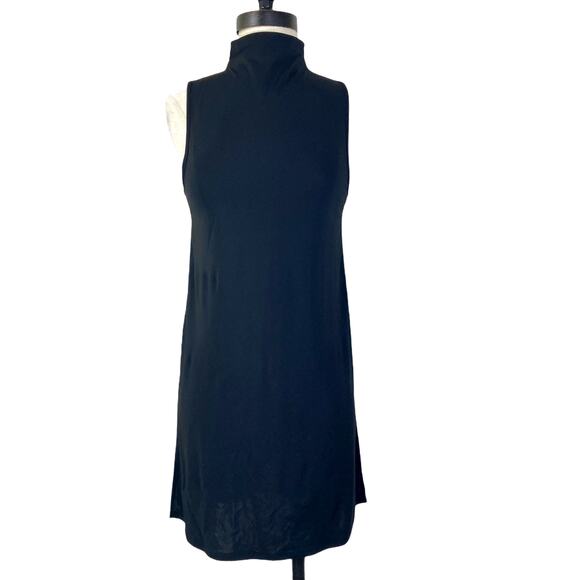 Ella Moss mock turtleneck tunic top, black stretch knit sleeveless side slit - Picture 2 of 7